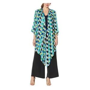 NEW! Lightweight Curations Sharkbite Hem Printed Topper / Cardigan, Green M/L